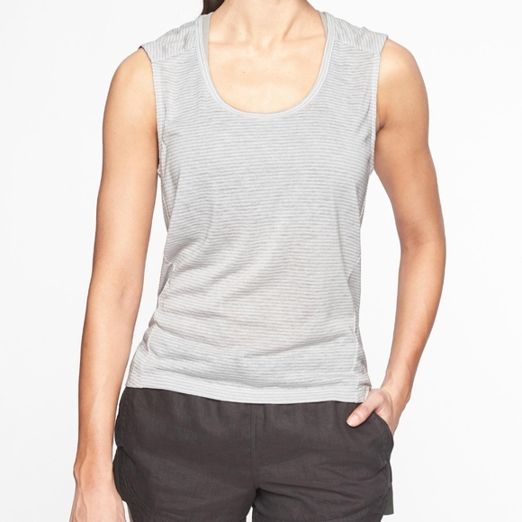 Athleta Breezy Grey and White Stripe Muscle Tank-Scoop neck with high-low hem XS - Picture 5 of 9